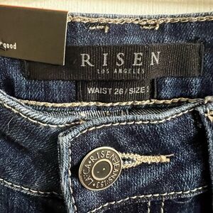 Risen size 3 (26) frayed flare new with tags jeans dark wash